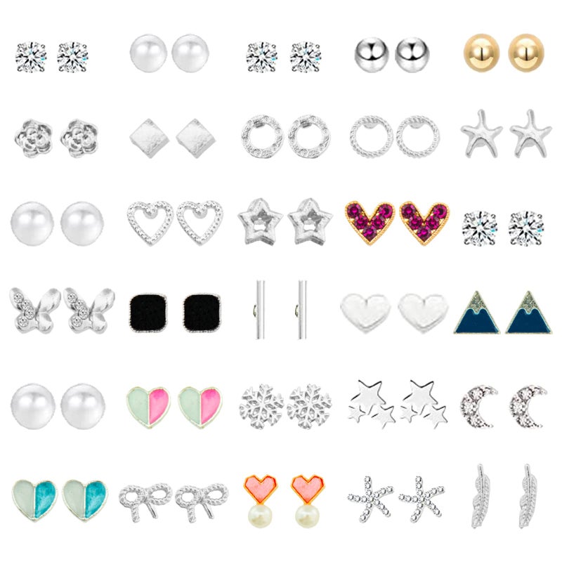 NEWITIN 30 Pairs Colorful Cute Earrings for Girls Sensitive Ears Hypoallergenic Girl Stud Earrings Set Stainless Steel Cartoon Stud for Girls and Women - Image 1